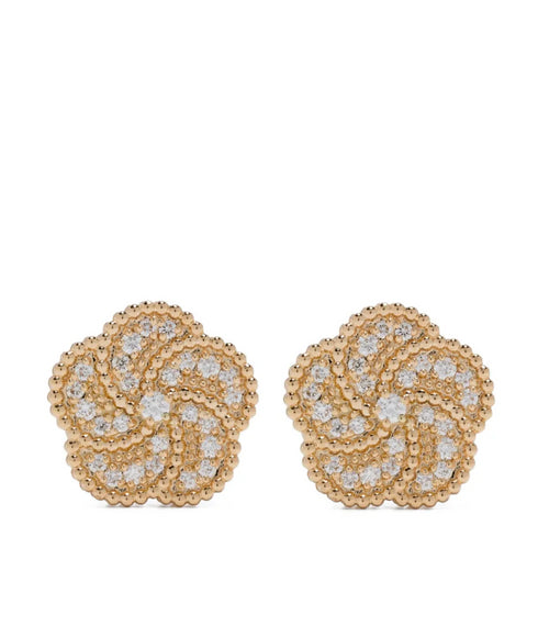 18K yellow gold diamond flower earrings